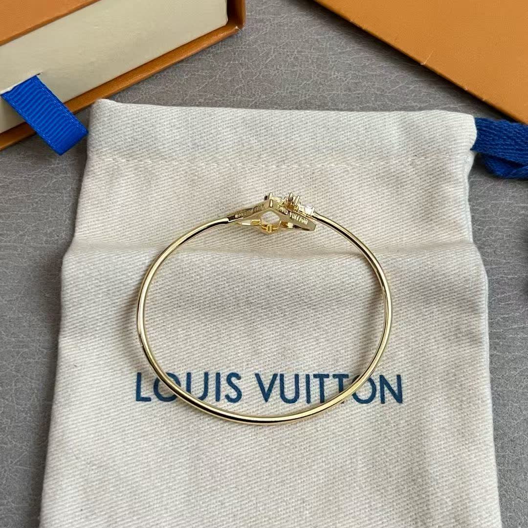 Louis Vuitton Gold Flower Bracelet with Pink Stones